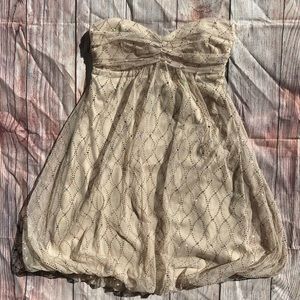 Windsor Strapless Beige Dress w/ Gold Glitter/Sequins
